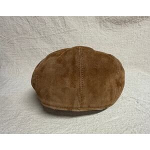Alfonso D’Este Brown Suede Leather Flat Cap Made In Italy Newsboy Hat Size L
